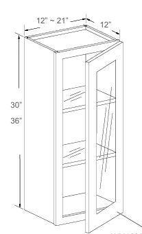 Wall Cabinet with Glass Door Insert- 12"-21"W x 30"H & 36"H