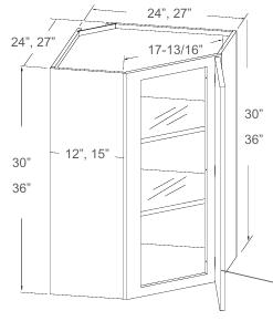 Diagonal Corner with Glass Insert - 24"-27"W x 30"H & 36"H
