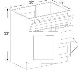 Vanity Sink 30" Base with Drawers - Right / Left