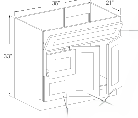 Vanity Sink 36" Base with Drawers - Left / Right