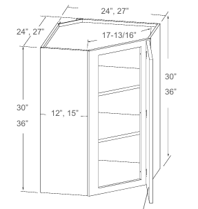 Diagonal Corner Wall Cabinet - 24"-27"W x 30"H & 36"H
