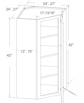Diagonal Corner Wall Cabinet - 24"-27"W x 42"H