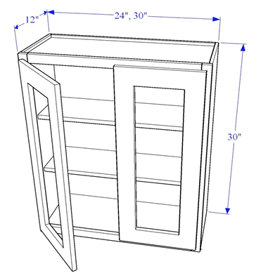 Glass Wall Cabinet 30" Height 2 Doors - Essential Collection