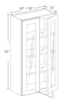 Wall Cabinet with Glass Insert Door - 24"- 30"W  x  42"H
