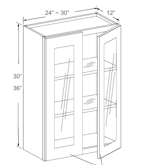 Wall Cabinet with Glass Insert Door -24"- 30"W x 30" & 36"H