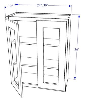 Glass Wall Cabinet 2 Door/ 36" Height - Essential Collection