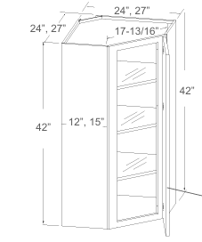 Diagonal Corner with Glass Insert - 24"-27"W x 42"H
