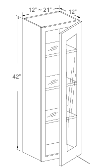Wall Cabinet with Glass Insert Door- 12"-21"W x 42"H